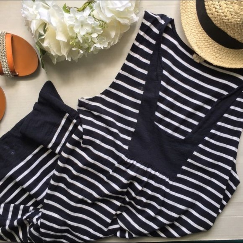 J. Crew Factory Navy and White Striped Sleeveless Dress